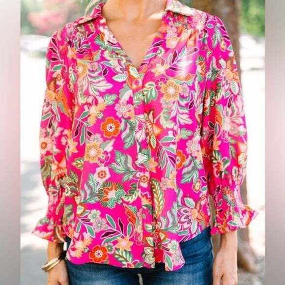 Fate Tops - Fate Hot Pink Floral Blouse